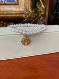 18K Yellow Gold Initial Round Diamond Cut Charm Pearl Bracelet