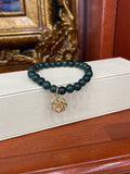 18K Yellow Gold Initial Round Diamond Cut Charm Jade Bracelet