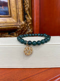 18K Yellow Gold Initial Round Diamond Cut Charm Jade Bracelet