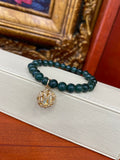 18K Yellow Gold Initial Round Diamond Cut Charm Jade Bracelet
