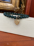 18K Yellow Gold Initial Heart Charm Jade Bracelet
