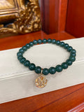 18K Yellow Gold Initial Charm Jade Bracelet
