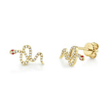 Snake Diamond and Ruby Stud Earrings